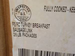 f 10 lb. Box Frozen Turkey Breakfast Sausage