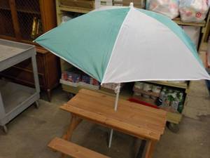 Childs Size Wood Picnic Table with Umbrella and Play Area