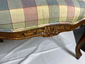 lot 78 image: Vintage Ornate Wooden Framed Upholstered Armchair