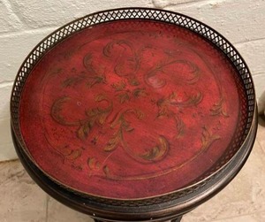 lot 113 image: Vintage Two Tiered Wooden Table with Metal Detailing