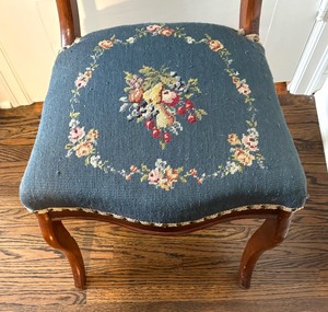 lot 127 image: Vintage Wooden Chair with Needlepoint Seat