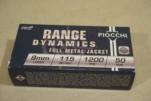 lot 101 image: 50 Fiocchi Range Dynamics 9mm Luger 115 Gr FMJ Ammo