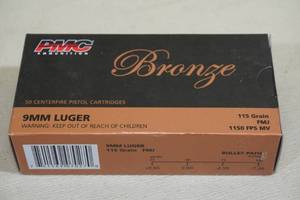 lot 102 image: 50 PMC Bronze 9mm Luger 115 Gr FMJ Ammo