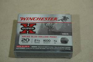 lot 132 image: 5 Winchester Super-X 20 Gauge 2-34 HP Rifled Slugs