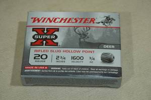 lot 133 image: 5 Winchester Super-X 20 Gauge 2-34 HP Rifled Slugs