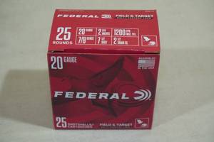 lot 137 image: 25 Federal Field and Target 20 Gauge 2-34 7-12 Shot Shotshells