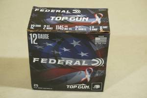 lot 144 image: 25 Federal Top Gun 12 Gauge 2-34 8 Shot Shotshells