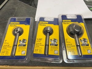 LOT OF 3 IRWIN FORSTNER BITS WITH 38 SHANK NEW IN THE BOX