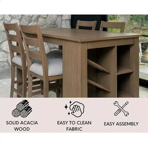 lot 116 image: NEW Kaylen 5-Piece Storage Counter-Height Dining Set, Ash Blonde