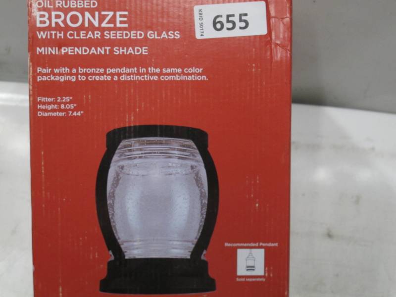 lot 474 image: Mini Pendant Shade, Oil Rubbed Bronze with Clear Seeded Glass