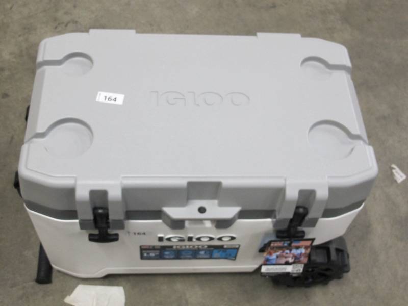 lot 198 image: NEW Igloo 75-Quart Rugged Performance Cooler with Wheels, Gray and White