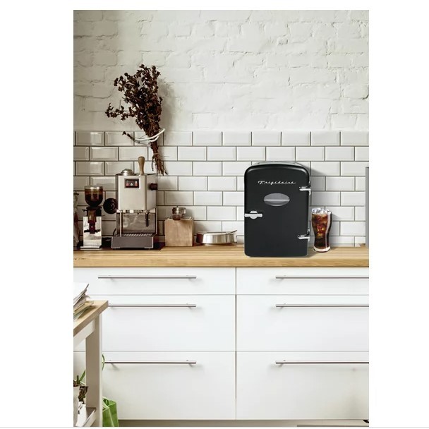 lot 313 image: NEW Frigidaire Portable Retro Extra Large 9-Can Capacity Mini Cooler, EFMIS175, Black