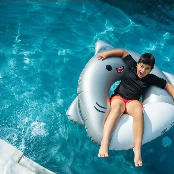 lot 168 image: NEW BigMouth x Squishmallows Inflatable Ring Pool Float With Built-In Cupholder - Shark
