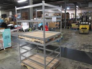 lot 111 image: Pair of Adjustable Metal Frame Shelving Built to Fit Onto Pallets - Perfect for Projects