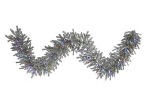 lot 247 image: Vickerman Pre-Lit Artificial Christmas Garland (384183) 9 x 14 - Frosted Sable Pine - 210 Tips - 100 Multi-Color LED Lights