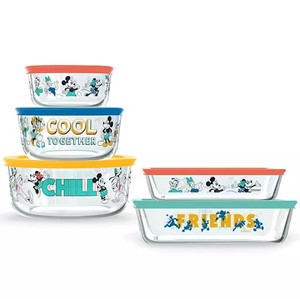 lot 299 image: NEW Pyrex 10 Piece Glass Food Storage Set - Disney Mickey and Friends