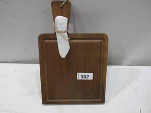 lot 302 image: NEW Dark Stained Wood Cheese Serving Board with Cheese Knife