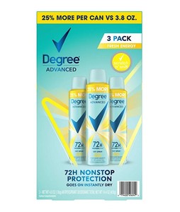 lot 303 image: NEW Degree Advanced Dry Spray Antiperspirant & Deodorant, Fresh Energy (4.8 oz., 3 pk.)