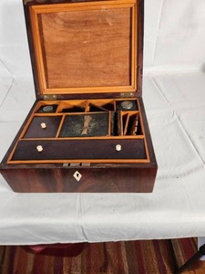 Antique Writers Box with Ink Well Holders and False Bottom