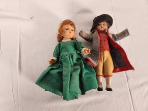 Madame Alexander Dolls - Girl in Green Dress and Boy with Long Coat and Hat