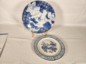 Antique Japanese Meiji Arita Butterfly and Peony Blue and White Chargert Plate and Woods Ware Wincanton 10 Dinner Plate - England