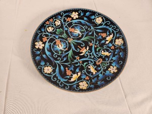 Vintage Japanese Copper Plate with Cloisonne Enamels