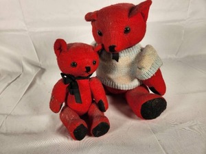 Pair of Vintage Red Jointed Teddy Bears
