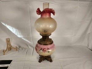 Gone With the Wind Lamp with Pink Flowers and Ruffleed Top Light