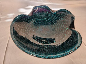 Lovely Vintage Murano Glass Bowl with Turquoise Swirl, Italy