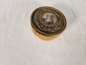 Early 20th Century Antique French Gilt Bronze Portrain Painted Porcelain Jewely Box