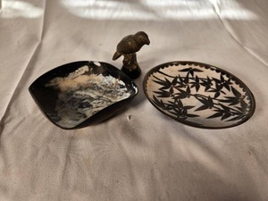 Small Trinket Plates and Carved Bird