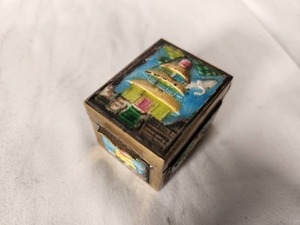 Vintage Chinese Painted Enameled Brass Stamp Box