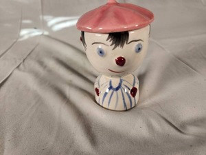 Pair of Pink and Blue Vintage Kitsch Figural Covered Ceramic Egg Cups Made in Japan