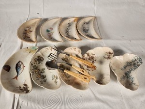 Antique English Bone China Dishes and Hand Carved Serving Pieces