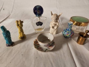 Variety of Miniature Trinkets Including Vintage Goebel White Angel Figurine