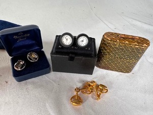 Vintage Cufflinks - Destino Sterling Silver and Smokey Grey Rhinestone, Tateossian Clock Face, & Gold Colored Pair