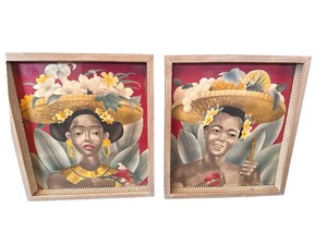 Vintage Benjamin Harris Airbrush Genuine Water Color Paintings Both Numbered 883 Signed,N.D. INC., N.Y.C.