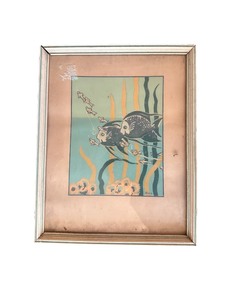 Vintage Art Deco Fish Screen Print signed M-B with the Copyright Symbol