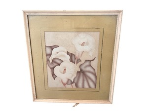 Vintage Airbrush Painting of Calla Lilies, Framed