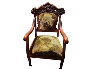 Vintage Hand Carved Chair with Velvet Upholstery