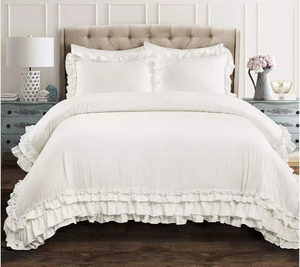 Ella Lace Ruffle Comforter Set Lush Decor, Light Gray, FullQueen