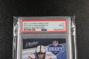 lot 1 image: 2017 Prestige Draft Big Board Patrick Mahomes #1 Rookie Card PSA 9