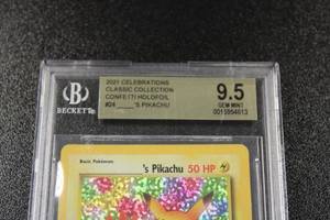 lot 48 image: 2021 Pokemon Celebrations Birthday Pikachu Black Star Promo #24 BGS 9.5