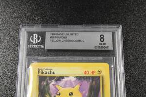 lot 52 image: 1999 Pokemon Base Unlimited Pikachu Yellow Cheeks #58102 BGS 8