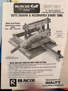 lot 1 image: Ruscoe Cut High Production, Precision Cutter - 12 Table Shear for Metal and Plastic