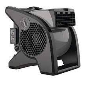lot 65 image: Lasko 11.2 in. 3 Speeds Blower Fan in Gray with Carry Handle, Circuit Breaker, Power Outlets, High Velocity Utility Pivoting