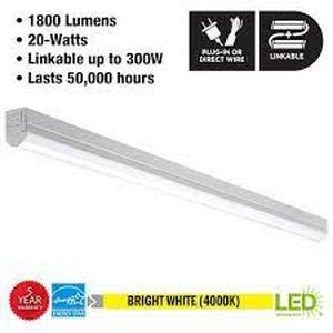 lot 89 image: Commercial Electric 4 ft LED Garage Workshop Ceiling Strip Light Plug-In or Hardwire 1800 Lumens Power & Linking Cord 4000K Bright White
