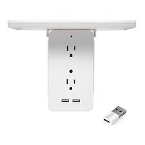 lot 124 image: 6-Outlets 2 USB Ports and USB-C Adapter Cordless Wall-Outlet Extender