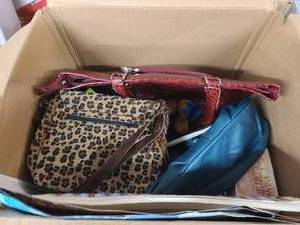 lot 30 image: Box of household goods, purses and games