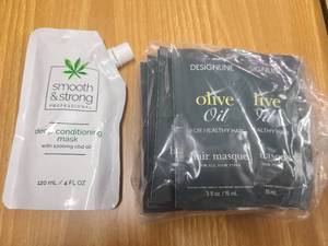 lot 311 image: 1x Smooth and Strong CBD Deep Conditioning Mask and a 25 Pack of Olive Oil Hair Masks